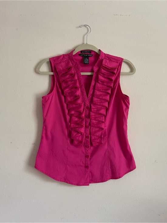 Antilia Femme Tops - Antilia Femme Sleeveless Ruffle Front Blouse - Hot Pink